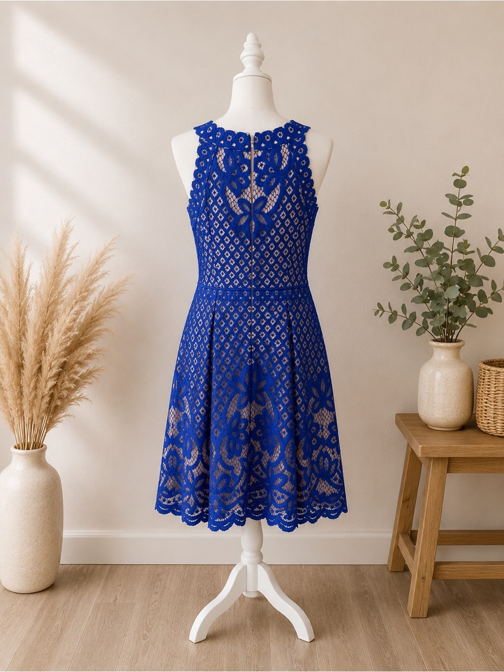 Adrianna Papell Size 12 Royal Blue Lace Fit-and-Flare Midi Dress - Picture 2 of 4